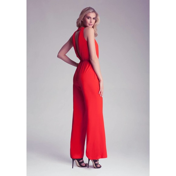 NWT bebe Sz 8 Open Back Bright Orange/Red Jumpsuit Romper - Picture 9 of 12